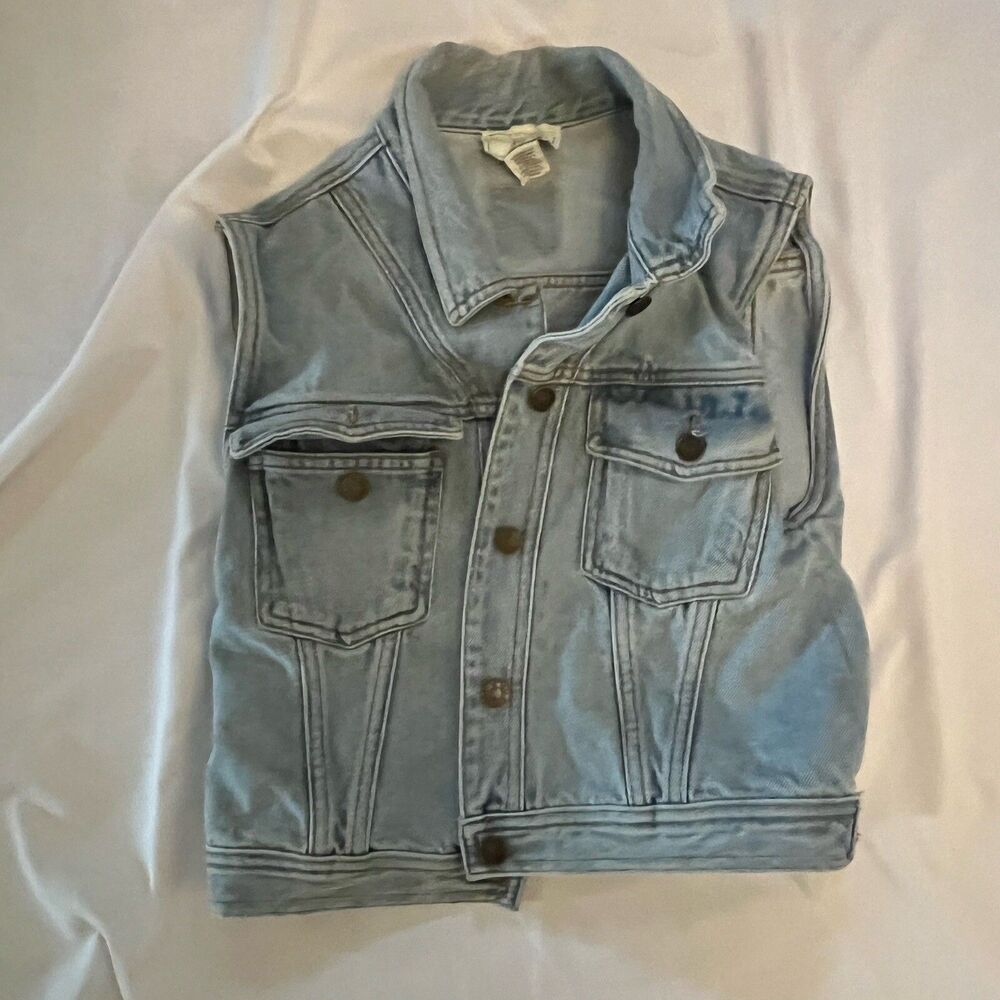 Parrot Eyes Denim Jean Jacket Vest Vintage Hippie Style Size Small - Picture 2 of 5